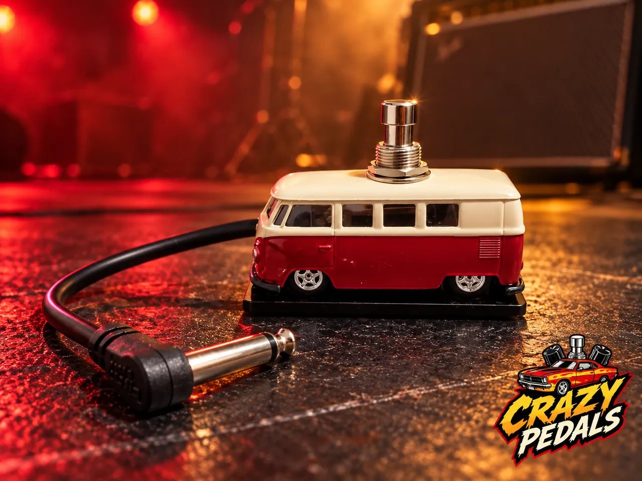 Pedal Kombi vermelha e creme no palco